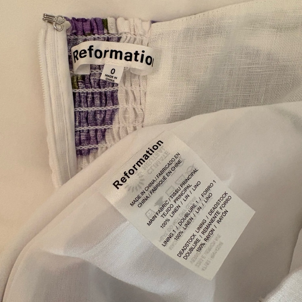 Reformation Yana Linen Dress Size 0 halter tie White and Purple Floral - Picture 3 of 6